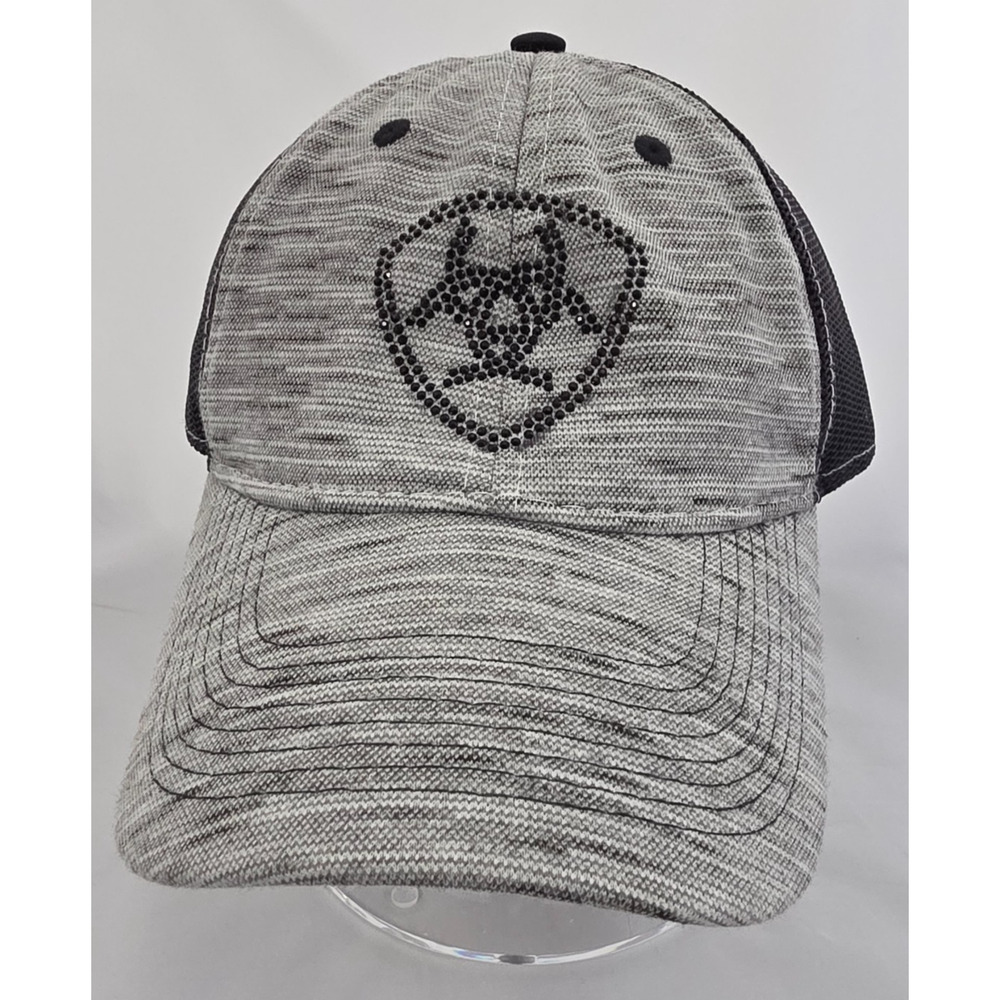 Ariat Hat Womens Rhinestone Shield Logo Cap Mesh Snapback Black Adjustable EUC